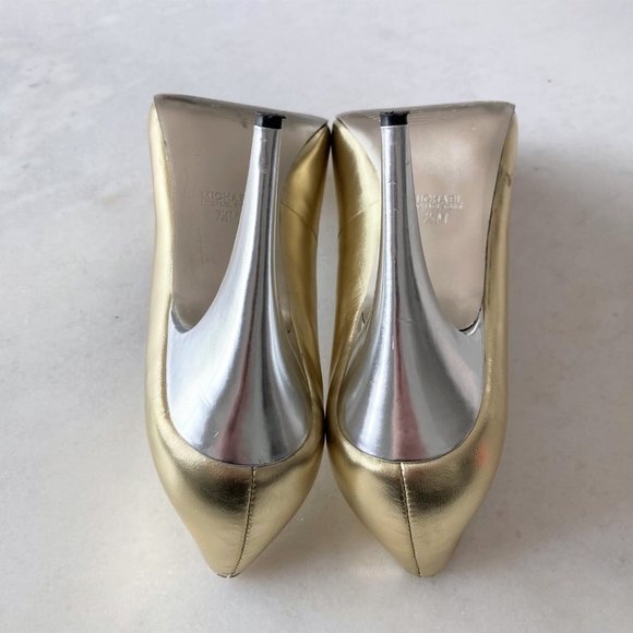 Michael Kors gold & silver leather high heel shoes / pumps, shiny metallic v toe - Picture 8 of 9